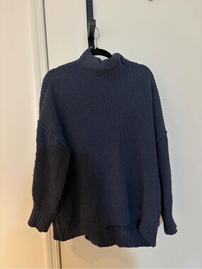 aerie Navy Mock Neck Ribbed Knit Sweater